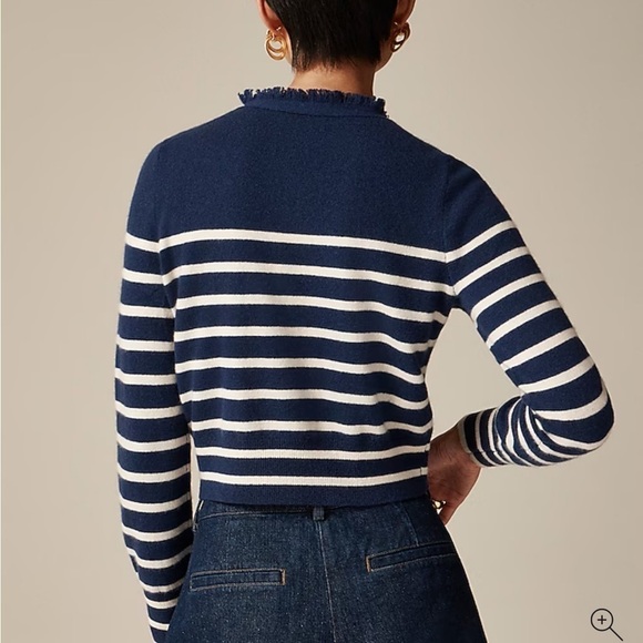 J crew evening muslin Cashmere fringe-trim sweater lady jacket - Picture 3 of 5